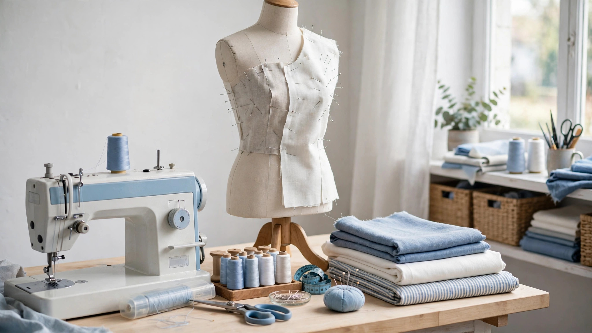 Tailor's bench with sewing machine, alterations at WaterStone Cleaners