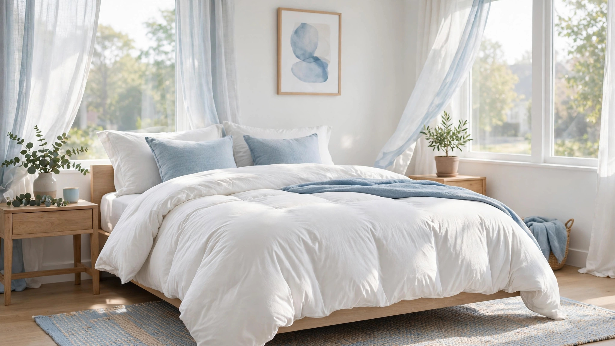 Freshly cleaned white down comforter, WaterStone Cleaners comforter cleaning
